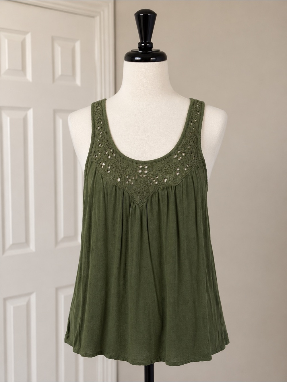 American Eagle Outfitters Olive Green Crochet-Trim Tank